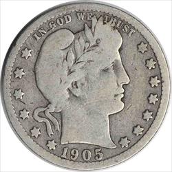 1905-S Barber Silver Quarter VG Uncertified