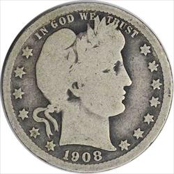 1908-S Barber Silver Quarter G/AG Uncertified