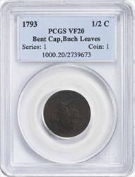 1793 Half Cent Facing Left VF20 PCGS