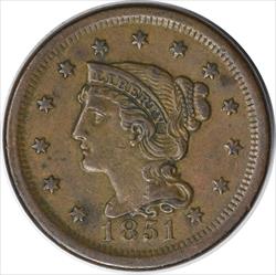 1851 Large Cent Choice EF Uncertified