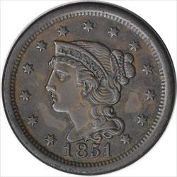 1851 Large Cent EF Uncertified