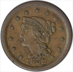 1852 Large Cent EF Uncertified