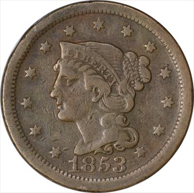 1853 Large Cent VF Uncertified