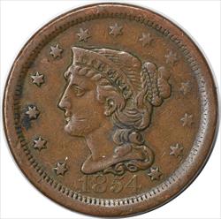 1854 Large Cent Choice VF Uncertified