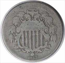 1867 Shield Nickel Rays G Uncertified