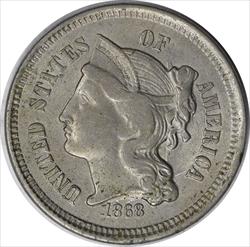 1868 Three Cent Nickel AU Uncertified