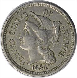 1881 Three Cent Nickel EF Uncertified