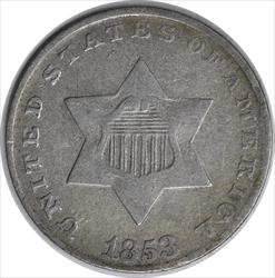 1853 Three Cent Silver F Uncertified