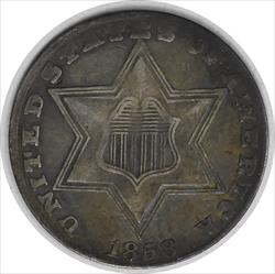 1858 Three Cent Silver VF Uncertified