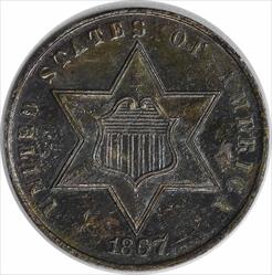 1867 Three Cent Silver MS63 Uncertified #201