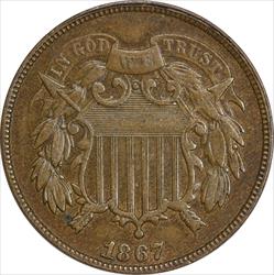 1867 Two Cent Piece EF Uncertified