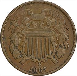 1867 Two Cent Piece VF Uncertified