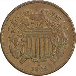 1868 Two Cent Piece VF Uncertified