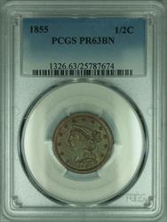 1855 Braided Hair Half Cent 1/2c PROOF Coin PCGS  BN