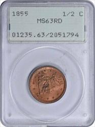 1855 Half Cent RD PCGS
