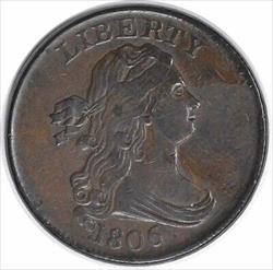 1806 Half Cent Small 6 No Stems EF Uncertified #1028