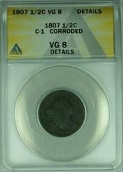 1807 Draped Bust Half Cent Coin C-1 ANACS  Details Corroded  (41)