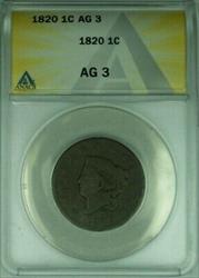 1820 20 Over 19 Coronet Head Large Cent  ANACS    (41)