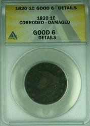 1820 Coronet Head Large Cent ANACS GOOD-6 Details Corroded Damaged (41)