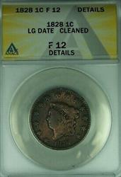 1828 Coronet Head Large Cent Large Date  ANACS  Details Cleaned   (41)