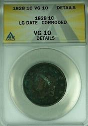 1828 Coronet Head Large Cent Large Date  ANACS  Details Corroded   (41)