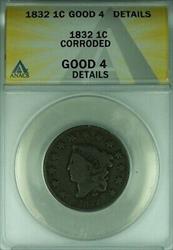 1832 Coronet Head Large Cent  ANACS GOOD-4 Details Corroded   (41)