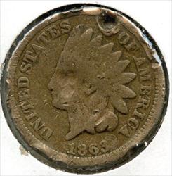 1863 Indian Head Cent Penny - Cull - Hole - CA996