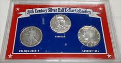 20th Century Silver Half Dollar Collection 3 Coin Set in Holder-See Photos