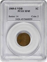 1909-S VDB Lincoln Cent EF45 PCGS