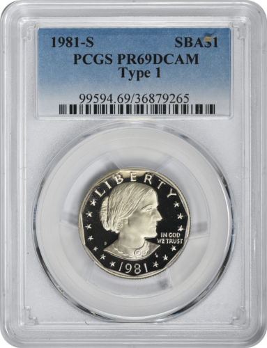 1981-S Type 1 Susan B Anthony Dollar SBA DCAM PCGS Proof 69 DC Filled 'S'