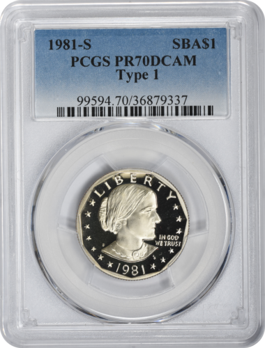 1981-S Type 1 Susan B Anthony Dollar SBA DCAM PCGS Proof 70 DC Filled 'S'