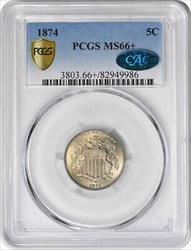 1874 Shield Nickel + PCGS (CAC)