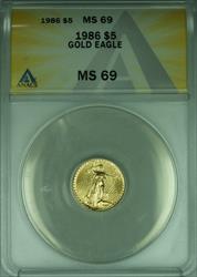 1986  American Eagle 1/10th Ounce $5 AGE  ANACS