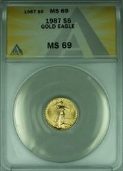 1987  American Eagle 1/10th Ounce $5 AGE  ANACS  (A)