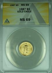 1987  American Eagle 1/10th Ounce $5 AGE  ANACS  (B)
