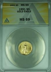1991  American Eagle 1/10th Ounce $5 AGE  ANACS