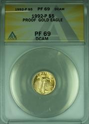 1992 P  American Eagle 1/10th Ounce $5 AGE Proof  ANACS DCAM