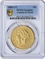 1889 CC $20  Liberty Head Genuine (Cleaned  AU Detail) PCGS