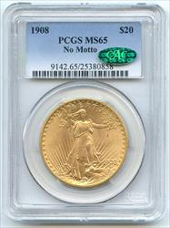 1908 $20 Saint Gaudens Double Eagle PCGS & CAC Certified No Motto  CA06