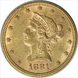 1881 $10  Liberty Head AU Slider Uncertified #248