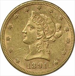 1891 $10  Liberty Head AU Slider Uncertified #311