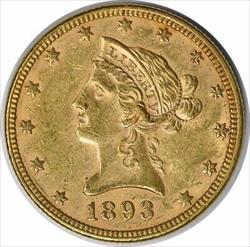 1893 $10  Liberty Head AU Slider Uncertified #315