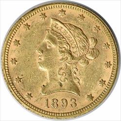 1893 $10  Liberty Head AU Slider Uncertified #316