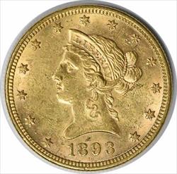 1893 $10  Liberty Head AU Slider Uncertified #317