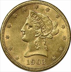1903 S $10  Liberty Head AU Slider Uncertified #1020