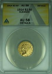 1914 Indian Head Quarter Eagle $2.50   ANACS Details Cleaned