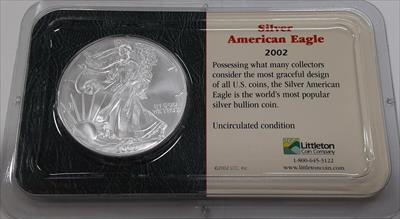 2002 American  Eagle $1 1 Oz Troy .999 in Littleton Clear Plastic Case