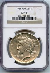 1921 Peace   NGC XF40 Certified  Philadelphia Mint  CC12