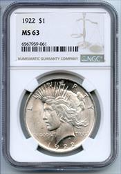 1922 Peace   NGC Certified  Philadelphia Mint  CC281