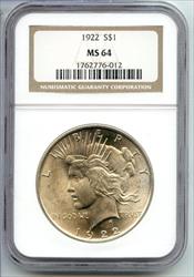 1922 Peace   NGC Certified  Philadelphia Mint  CC282